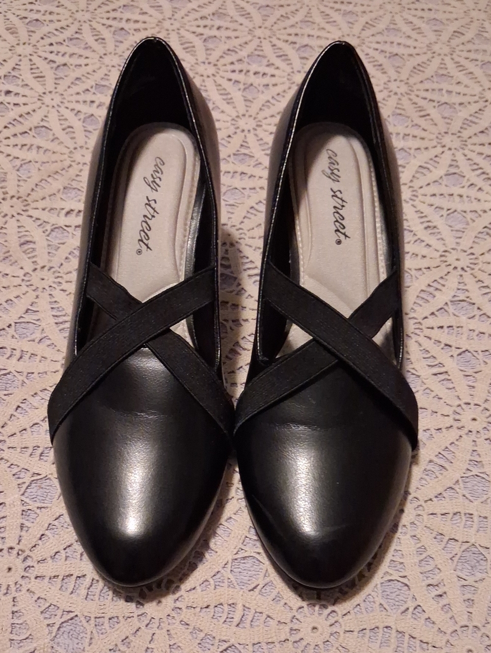 easy street Black Pointed Toe Slip-On Flats with Crisscross Straps
